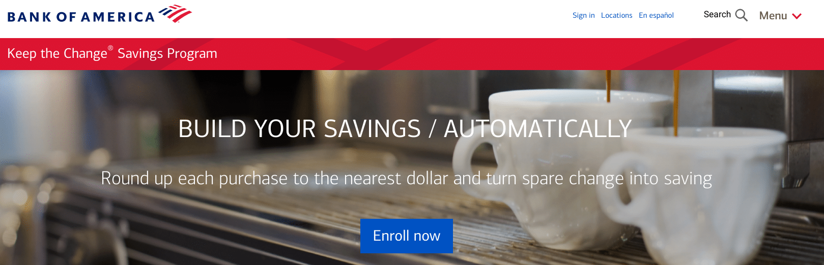 Screenshot of Bank of America Keep the Change promo banner